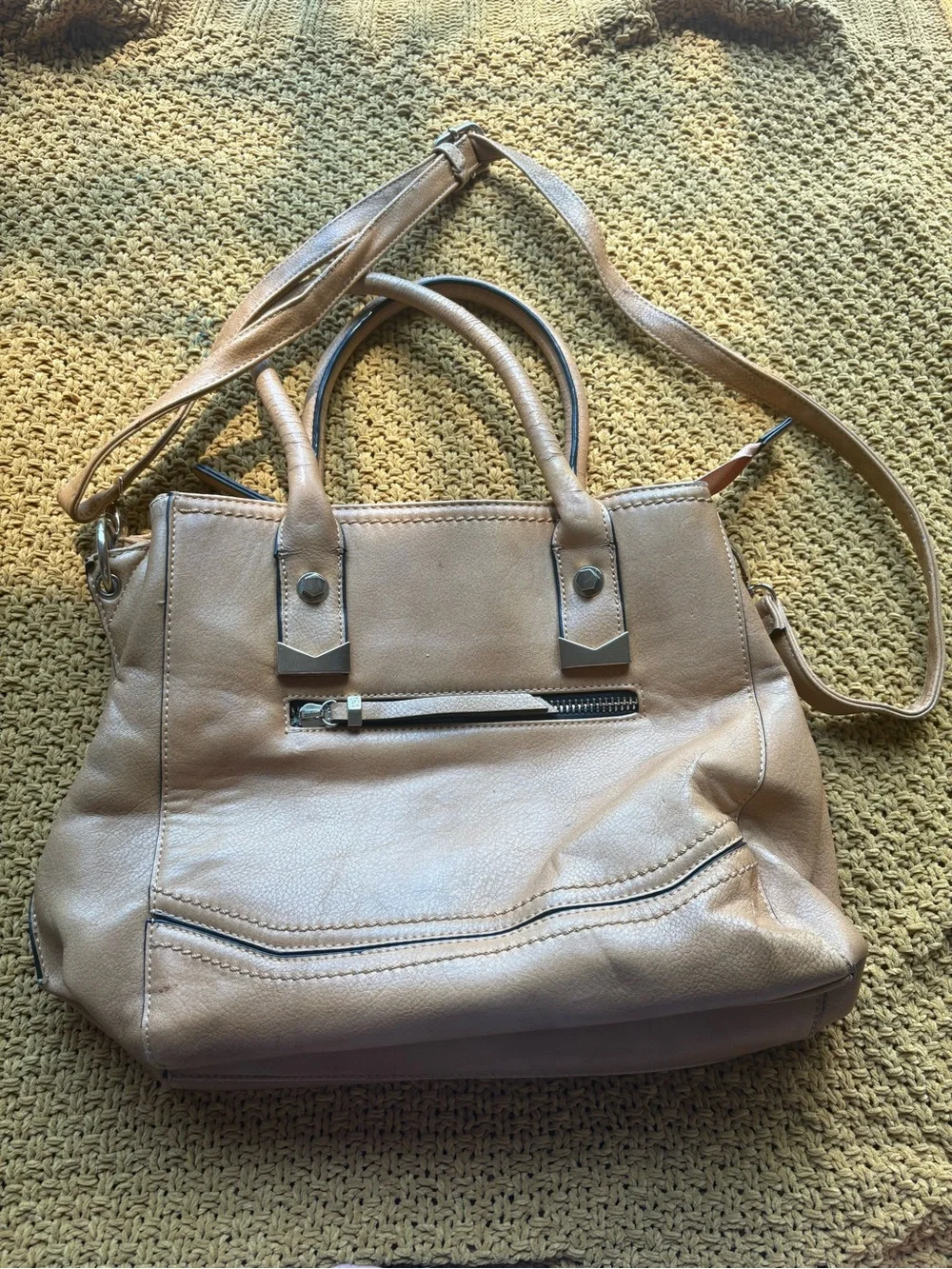 Rimen & Co Taupe Satchel Crossbody Bag Top Handle Y2K Office Purse